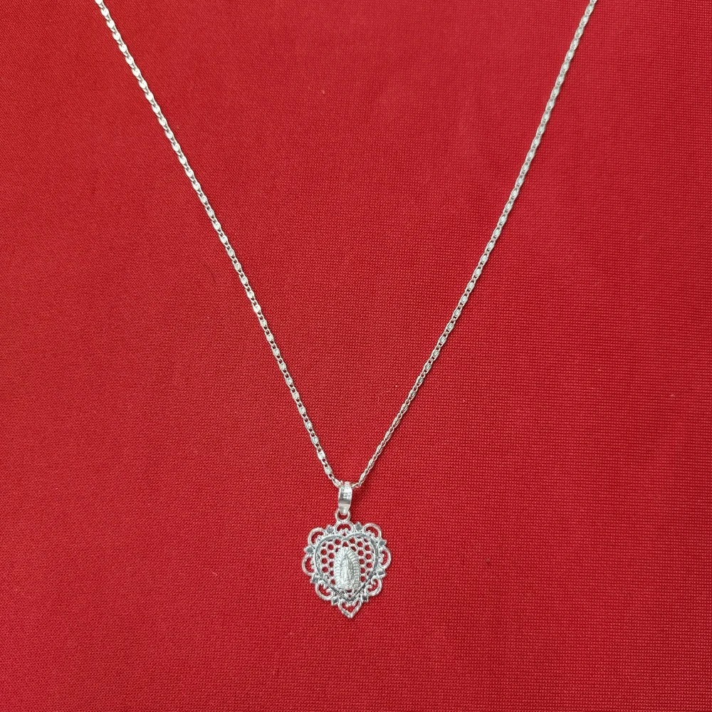 Elegant Heart‎ Pendant Necklace 925 Sterling Silver virgin mary Catholic Medal